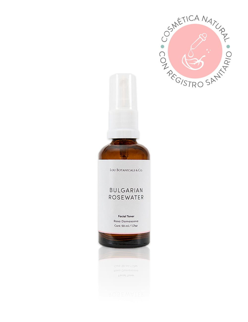 Tonico hidratante natural y organico de agua de rosas de 50 ml