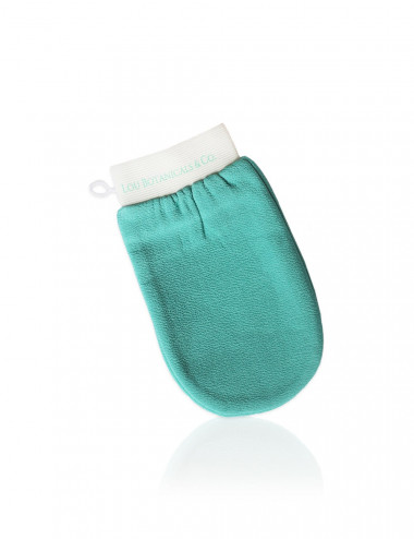 Guante exfoliante para limpieza corporal de bano celeste