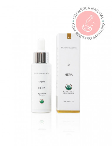 Serum facial alternativa natural y organica al retinol para arrugas y lineas de expresion Hera con caja