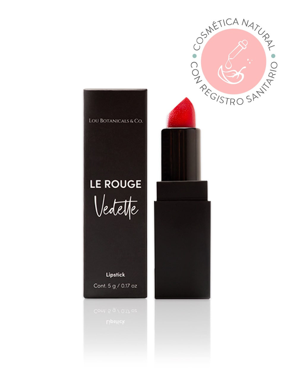 Labial rojo Vedette con ingredientes naturales y organicos cruelty free