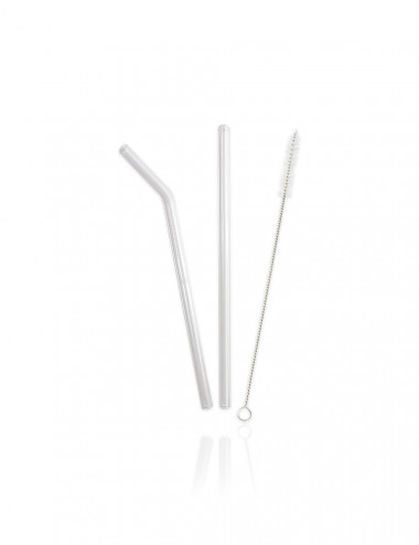 Juegos de 2 canitas canas sorbetes reutilizables transparentes de vidrio con limpiador