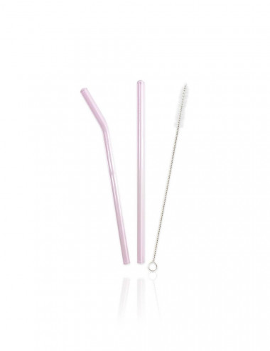 Juegos de 2 canitas canas sorbetes reutilizables rosadas transparentes de vidrio con limpiador
