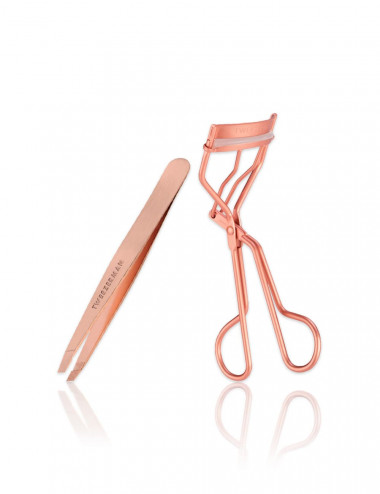 Pinza de oro rosa para depilacion y rizador de pestanas clasico Tweezerman rose gold