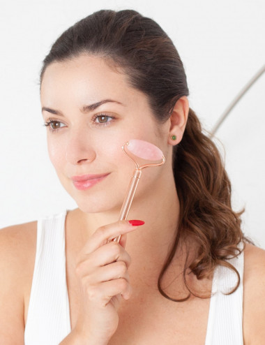 Rodillo de cuarzo rosado para masaje facial y reflexologia