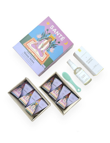 Pack con gel limpiador jabon liquido natural y organico Hygeia Drops Fingercito dedo exfoliante y te infusion sante Skinny Detox
