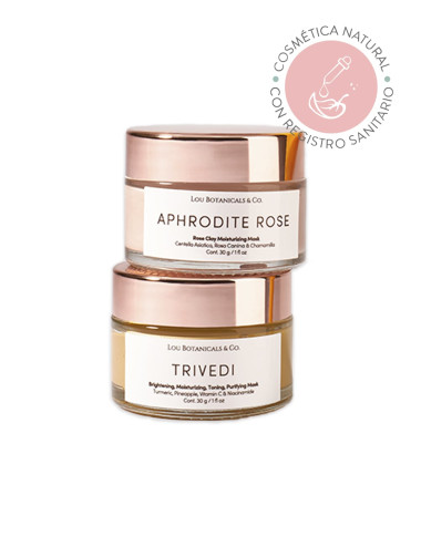 Pack mascarilla exfoliante facial Aphrodite Rose y Trivedi para limpiar humectar hidratar purificar