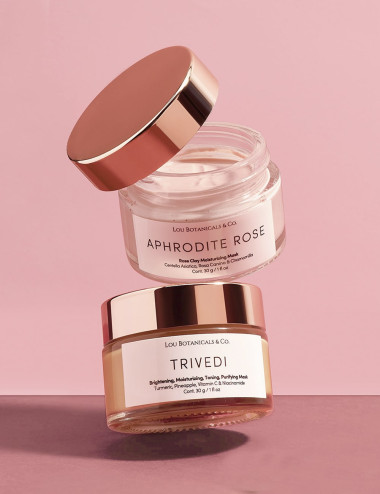 Pack mascarilla exfoliante facial Aphrodite Rose y Trivedi para limpiar humectar hidratar purificar
