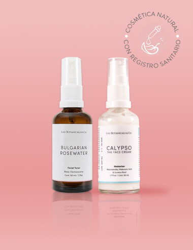 Tonico hidratante de agua de rosas de Bulgaria y crema facial Calypso con Colageno Marino Niacinamida Acido Hialuronico