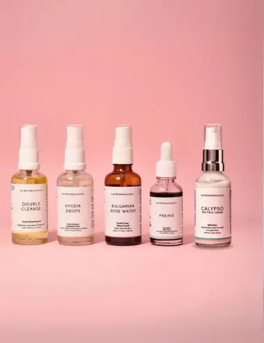 PACK INICIO SMALL COMPLETO: Doble limpieza 50 ml + Bulgarian Rose Water 50 ml + Calypso + Prairie