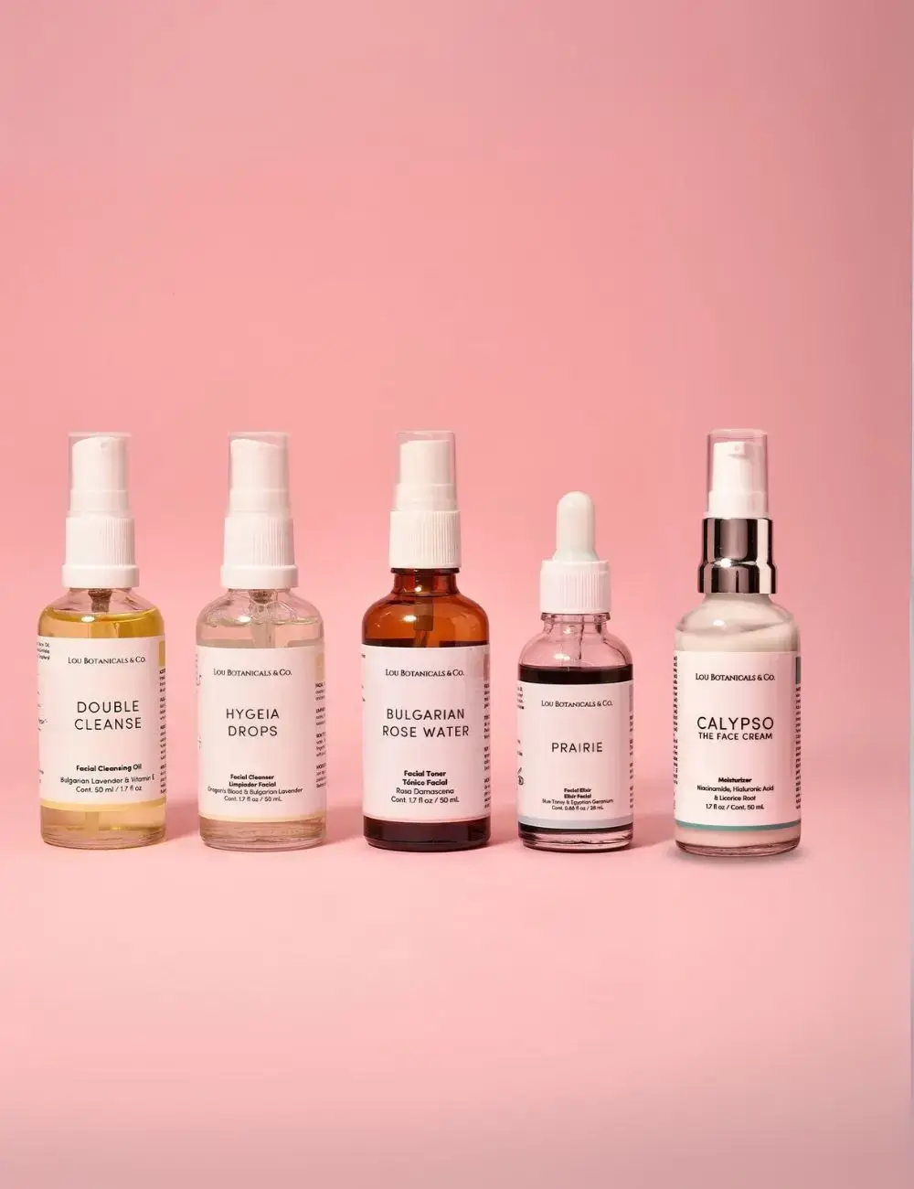 PACK INICIO SMALL COMPLETO: Doble limpieza 50 ml + Bulgarian Rose Water 50 ml + Calypso + Prairie