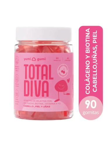 YUMI GUMI TOTAL DIVA Gomitas para El Cabello, Uñas Y Piel Con Colágeno Y Biotina 90 unidades